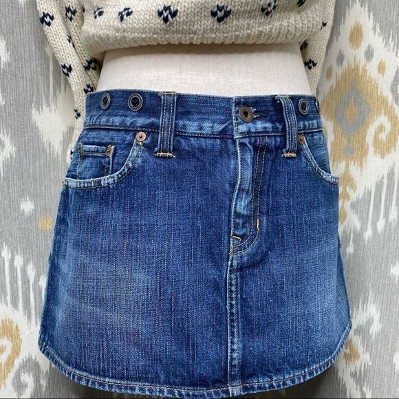 Ralph Lauren Distressed Indigo Denim Mini Skirt - Picture 6 of 16